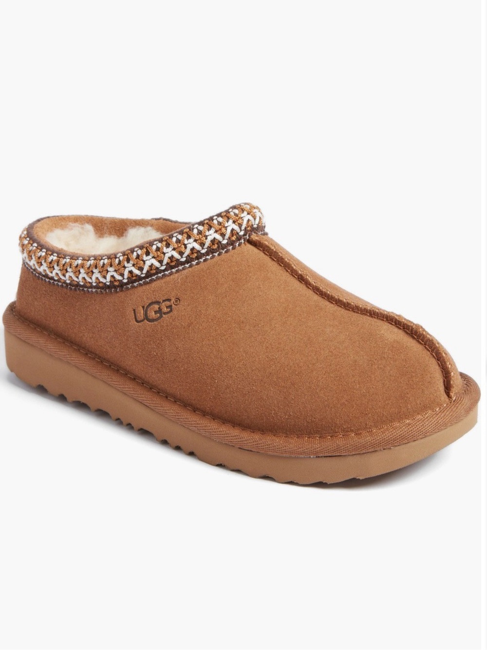 UGG Chestnut Braided-Trim Shearling Lined Slip-On Slippers